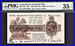 Great Britain & Ireland Treasury 1919 One Pound FISHER Pick-357 VF PMG 35 EPQ