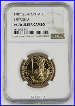 Great Britain UK 1987 BRITANNIA 1/2 Oz Gold £50 Pound Proof Coin NGC PF70 UC