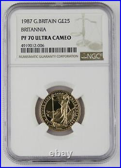 Great Britain UK 1987 BRITANNIA 1/4 Oz Gold £25 Pound Proof Coin NGC PF70 UC