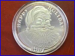 Happy Holidays One Half Pound (6 Troy Ounces). 999 Fine Silver Round Coin, 3.5