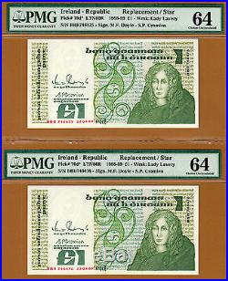 Ireland 2 Consecutive Serial One Pound Replacement (BBB) Pick-70d Ch UNC PMG 64