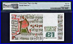 Ireland One Pound 1986 Pick-70c LOW Serial 000001 GEM UNC PMG 65 EPQ