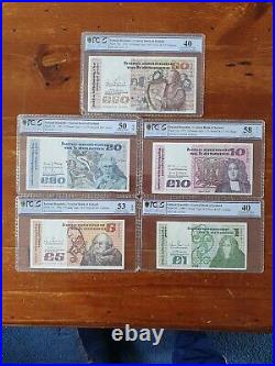 Irish Series B Banknotes PCGS Certified From 1 Pound To 50 Pounds 1979 1992