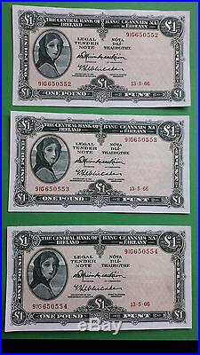 Irish banknotes Lady Lavery Central Bank of Ireland consecutive one pound punt