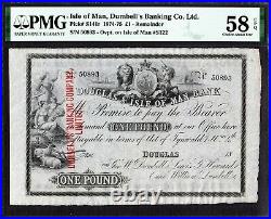 Isle of Man, Dumbell's Banking One Pound 1874-75 Pick-S141r About UNC PMG 58 EPQ