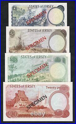 JERSEY P-CS1. (1978) 4 Note SPECIMEN Set. 1.5.10 & 20 Pounds. Matching Serials