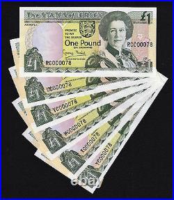 Jersey 6 One Pound ND (2000) Pick-26a Same MATCHING LOW Serial 000078 UNC