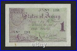 Jersey One Pound £1 Banknote 1941 German Occupation WWII P6 RARE GVF