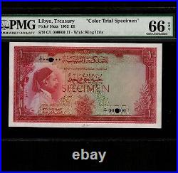 Libya 1 Pound 1952 P-16ct PMG Gem Unc 66 EPQ Color Trial Specimen