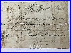 Looe One Pound, 1818 Provincial Banknote, Good, RARE