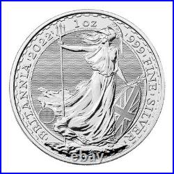 Lot of 25 2022 U. K. 2 Pound Silver Britannia. 999 1 oz BU