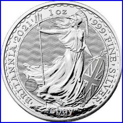 Lot of 5 2021 United Kingdom 2 Pound Silver Britannia. 999 1 oz BU IN STOCK