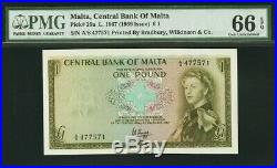 Malta One Pound 1967 (ND 1969) QEII Pick-29a GEM UNC PMG 66 EPQ