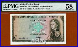 Malta One Pound 1969 QEII Pick-29a About UNC PMG 58