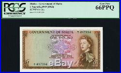 Malta One Pound L 1949 ND 1963 QEII Pick-26a Prefix- A/1 GEM UNC PCGS 66 PPQ