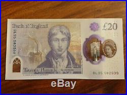 New polymer 20 pound note JMW Turner Misprint Clear on one Side £20