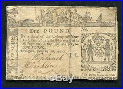 Ny-163 February 16, 1771 1 One Pound New York Colonial Currency Note