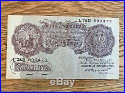 Old English Bank Notes Five, Ten, One Pound, Ten Shillings