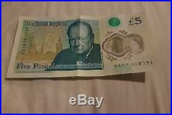 One £5 Five Pound Note Churchill Plastic Polymer Prefix number AA01