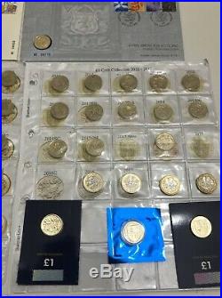 One Pound £1 Coin Open Album Complete With 45 Circulated & 5 Uncirculated Coins
