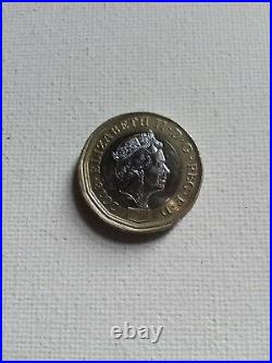 One Pound Coin, £1, 2018, eclipse style Mis-Strike, circulated