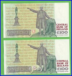 Pair In Sequence Parnell C Series Irish One Hundred Pound Notes £100 Ireland