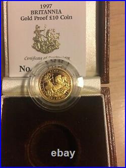 RARE 10th ANNIV 1997 Britannia £10 Ten Pound Gold Proof Coin1/10oz 3.4g Box Coa