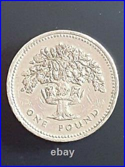 RARE 1987 English Oak Tree £1 One Pound coin MINT ERROR UPSIDE DOWN WRITING
