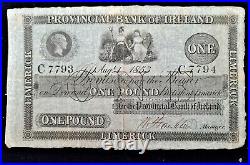 Rare 1853 Provincial Bank Of Ireland Limerick £1 One Pound Banknote