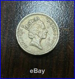 Rare 1991 FLAX PLANT AND ROYAL One Pound Coin error DECUS ET TUTAMEN up