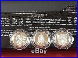 Rare 2013 RM 30th Anniv Of Royal Arms Silver Proof 3 X £1 One Pound Coin Set