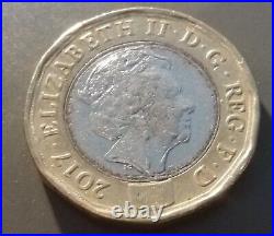 Rare Great Britain £1 One Pound Coin 2017 Excess Metal, Dark Ring, Mint Error