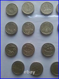 Rare Set 41 Circulated United Kingdom Round £1 One Pound Coins 1983-2015 & Bonus