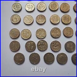 Rare Set 41 Circulated United Kingdom Round £1 One Pound Coins 1983-2015 & Bonus