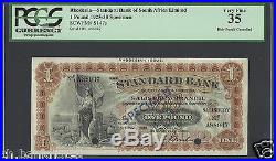 Rhodesia-Standard Bank Of South Afr One Pound 1925-38 Ps147s Specimen Very Fine