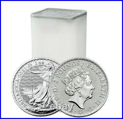 Roll of 25 2021 UK 2 Pound Silver Britannia. 999 1 oz BU IN STOCK
