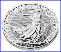 Roll of 25 2021 UK 2 Pound Silver Britannia. 999 1 oz BU IN STOCK