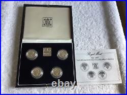 Royal Mint 1984-1987 Silver Proof Piedfort £1 One Pound Coin Set Boxed/coa