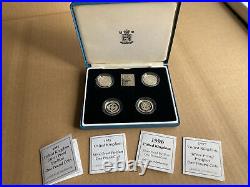 Royal Mint 1994-1997 Silver Proof Piedfort £1 One Pound Coin Set Boxed & Coa