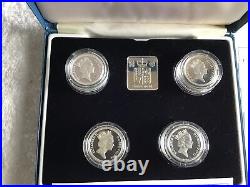 Royal Mint 1994-1997 Silver Proof Piedfort £1 One Pound Coin Set Boxed & Coa