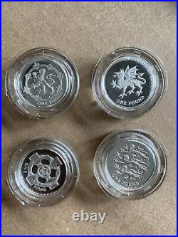 Royal Mint 1994-1997 Silver Proof Piedfort £1 One Pound Coin Set Boxed & Coa