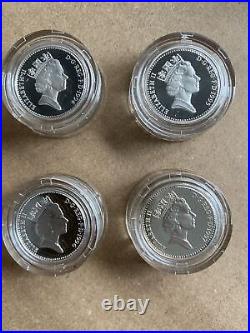 Royal Mint 1994-1997 Silver Proof Piedfort £1 One Pound Coin Set Boxed & Coa