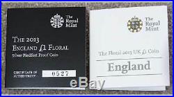 Royal Mint 2013 Floral England Piedfort £1 One Pound Silver Proof Coin Box COA