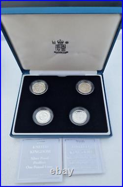 Royal Mint Collection 1999 2002 UK Silver Proof Piedfort 4 coin £1 One Pound Set