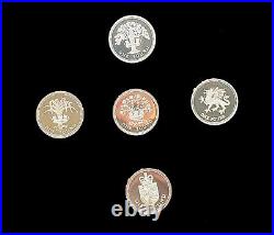 Royal Mint Set Of 5 UK £1 One Pound Coins Silver Proof 1986/87/88/1990/1995