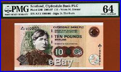 Scotland 10 Pounds Serial 1000000 (One Million) 2007 Pick-226f Ch UNC PMG 64