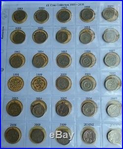 Set Of 44 Old Round £1 One Pound Coin Collection1983to2016 Every Circulated Coin