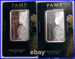 Silver 1oz Bars × 2 PAMP 45 Anniversary Lady Fortuna Lot2