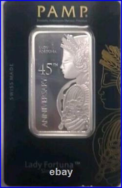 Silver 1oz Bars × 2 PAMP 45 Anniversary Lady Fortuna Lot2