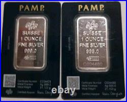 Silver 1oz Bars × 2 PAMP 45 Anniversary Lady Fortuna Lot2